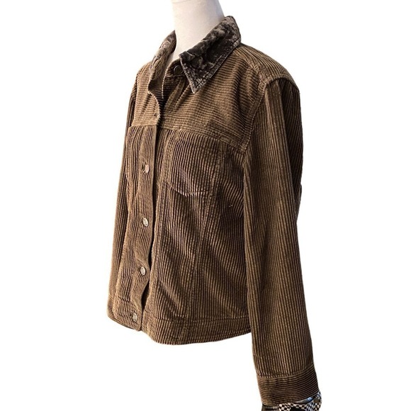 J Jill Womens ribbed Corduroy Jacket Velvet Collar Long Sleeve Brown M - Picture 4 of 10